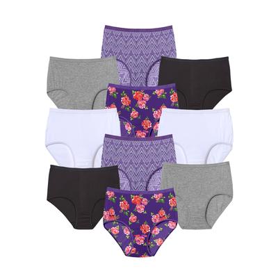Plus Size Women's Full Coverage Cotton Brief 10-Pack by Comfort Choice in Chevron Floral Pack (Size 14)