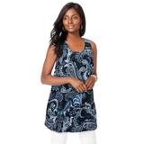Plus Size Women's Georgette Tunic Tank by Jessica London in Navy Paisley (Size 16 W) Top Blouse