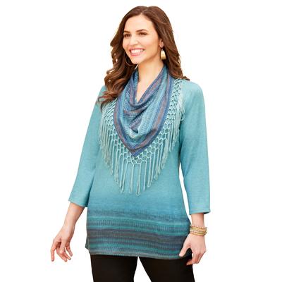 Plus Size Women's Scarf and Tunic Duet by Catherines in Navy Border (Size 2X)