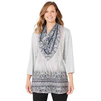 Plus Size Women's Scarf and Tunic Duet by Catherines in Black Border (Size 4X)