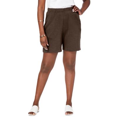 Plus Size Women's Soft Ease Knit Shorts by Jessica London in Chocolate (Size 1X)