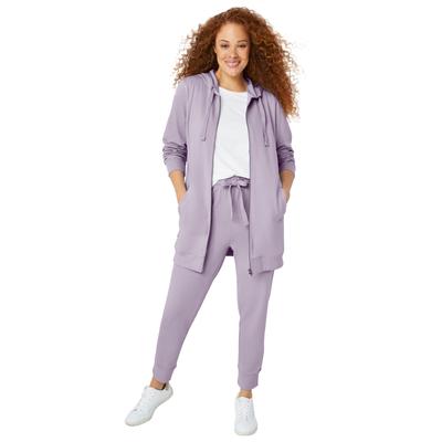 Plus Size Women's French Terry Long Zip Front Hoodie by ellos in Lilac Smoke (Size 1X)