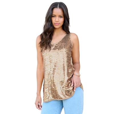 Plus Size Women's Sequin-Embellished Tank Top by Roaman's in Sparkling Champagne (Size 1X)