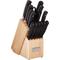 15pc Cutlery Knife Set Triple Rivet Knife Block Set with Steel Blades - Black