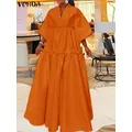VONDA-Robe longue à volants pour femmes chemise à manches lanterne robe d'été élégante robe d'été