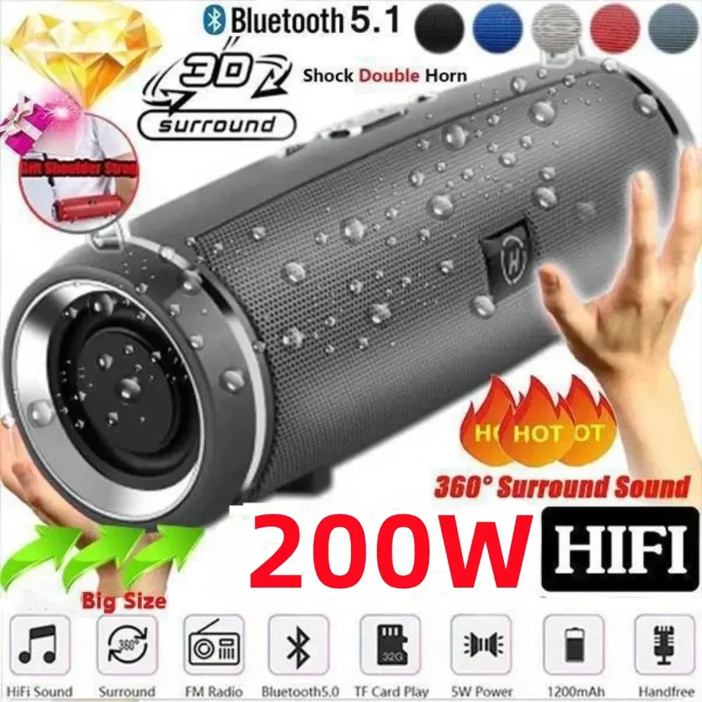 Haut-parleur Bluetooth sans fil Portable IPX7 étanche extérieur HIFI pilier haut-parleur caisson de basses haut-parleur stéréo Radio FM TF Boom Box