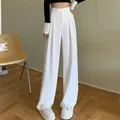 Pantalon taille haute à jambes larges pour femmes blanc élégant minimalisme droit printemps