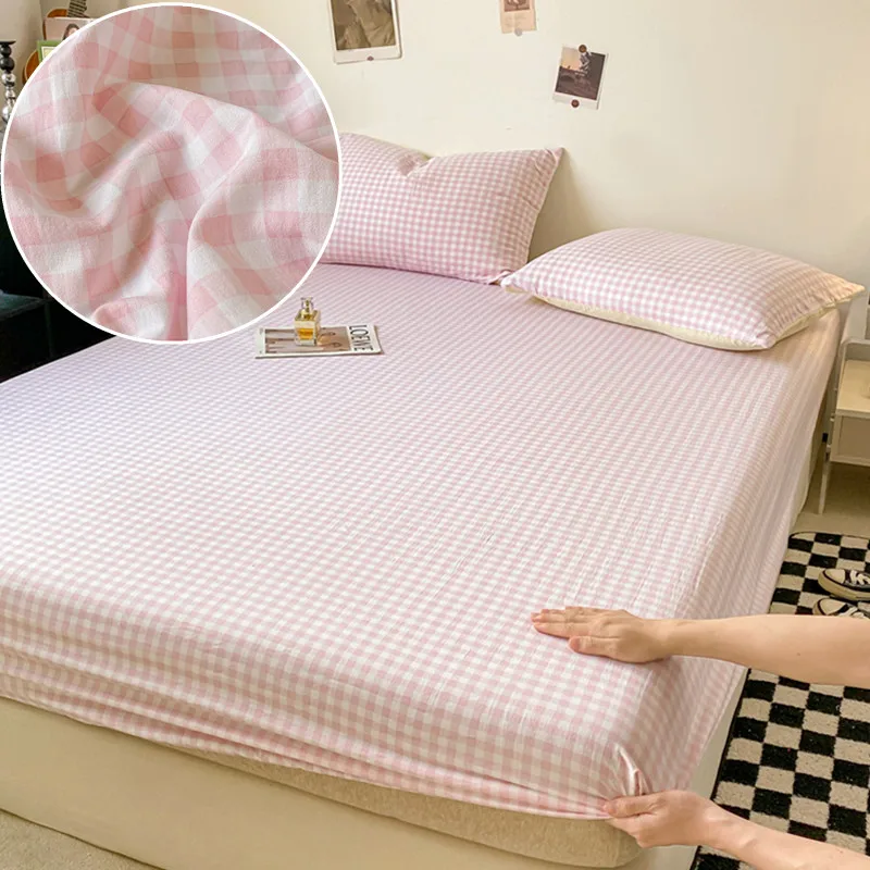 Drap-housse de Style à carreaux, couvre-lit élastique doux pour la peau, pour filles et garçons, couvre-lit, linge de lit pour la maison (sans taie d