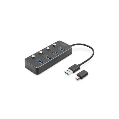 DIGITUS USB 3.0 Hub, 4-port, schaltbar, Aluminium Gehäuse