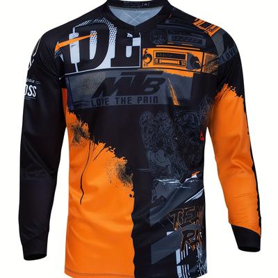 TEMU Men's Cycling Jersey, Gradient Graphic, Quick Dry, Moisture Wicking, Breathable Long Sleeves Mtb Mountain Bike Shirt For Biking & Riding Sports