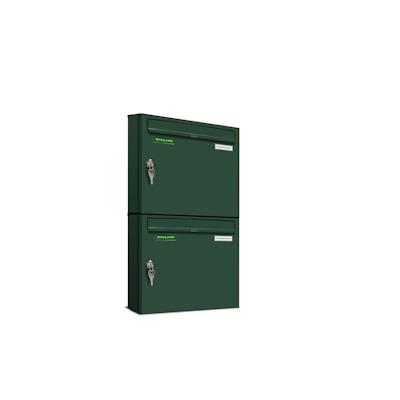 AL Briefkastensysteme 2 x Basic Wand Briefkasten in RAL Farbe 6005 Moos Grün für Post A4, wetterfest, Artikelnummer: 431P2EA1P6005 Image