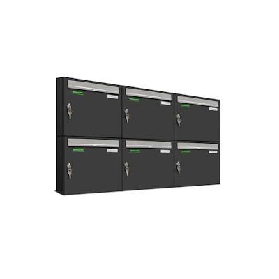 AL Briefkastensysteme 6 x Basic Wand Briefkasten in RAL 7016 Anthrazit Grau für Post A4, wetterfest, Artikelnummer: 431P6EA3P7016/9006 Image