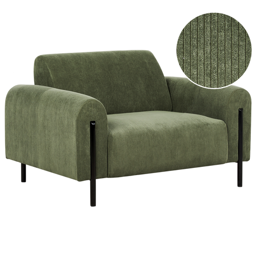 Sessel Olivgrün Cord Verstellbare Rückenlehne Schwarze Metallfüße Breite Armlehnen Modern Wohnzimmer Polstersessel