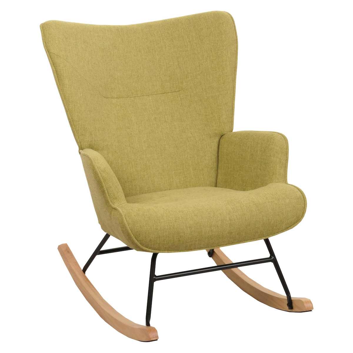 Mendler Schaukelstuhl HWC-N14, Schwingstuhl Relaxsessel Fernsehsessel, Massiv-Holz Metall Stoff/Textil 320g/m² ~ grün Image