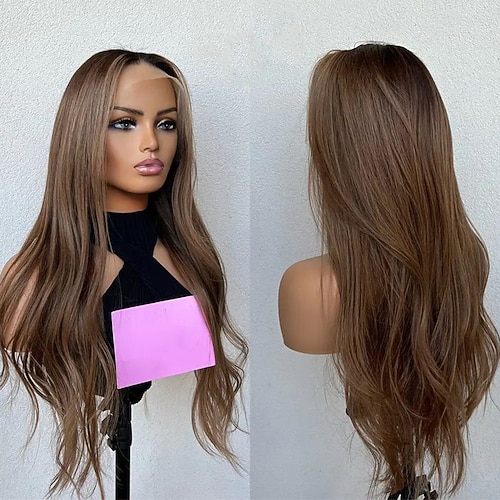 Remy Menschenhaar 13x4 Spitzenfront Perücke Freier Teil Brasilianisches Haar Wellen Braun Perücke 130% 150% Haardichte mit Babyhaar Natürlicher Haaransatz 100% Jungfrau Mit gebleichten Knoten Image