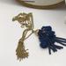 J. Crew Jewelry | J. Crew Navy Blue Fabric Bead Chandelier Fringe 31" Necklace Euc Antiqued Gold | Color: Blue/Gold | Size: Os