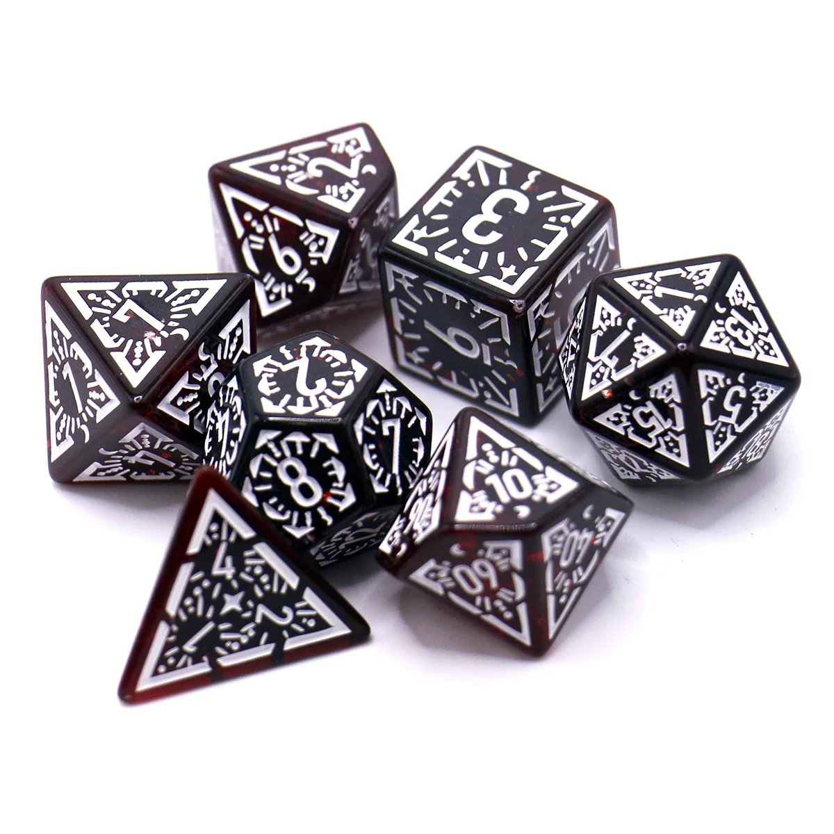 7 pièces ensemble translucide classique Rune soulagement jeu de société jeu de dés TRPG dés, jeu de Table polyédrique dés pour jeux de dés RPG