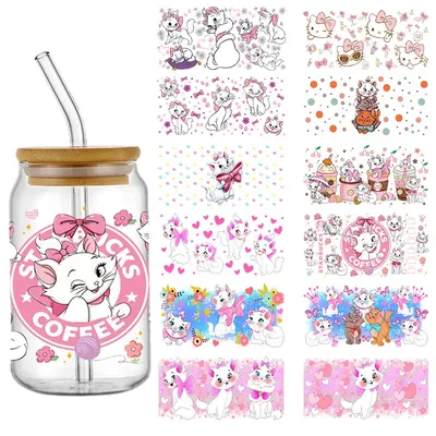 Disney Cat Marie Selfadhesive Cup Stickers Mix Cartoon Characters 3D Waterproof UV DTF Libby Wraps