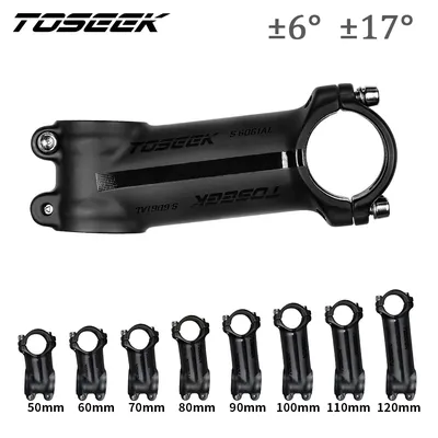 Toseek Ultralight Bicycle Stem 6/17 Degree Bike Handlebar Stem 60/70/80/90/100/110/120mm Aluminum MTB Power Bike Fixed Table