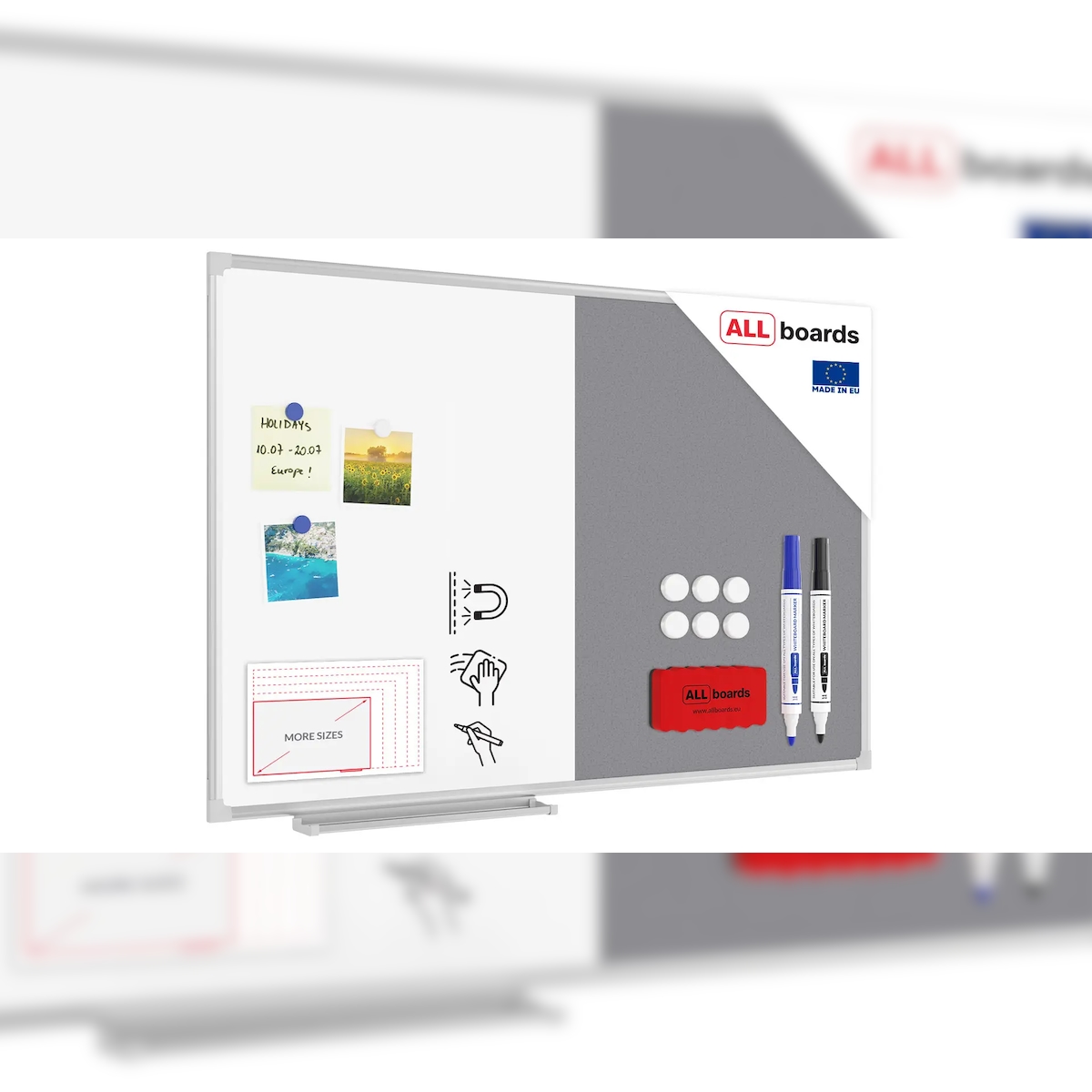 ALLBoards Kombitafel Whiteboard + Filz-grau 90x60cm, Alurahmen Image