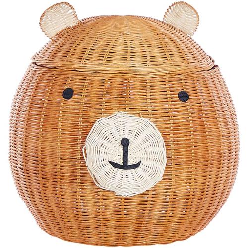 Aufbewahrungskorb Natur aus Rattan Bärenform Rund 43 cm Spielzeugkorb für Kinderzimmer