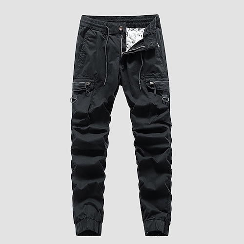Herren Cargohose Cargohosen Cargohose Wanderhose Knopf Elastische Taille Multi Pocket Glatt tragbar Outdoor Täglich Campen und Wandern Modisch Klassisch Schwarz Armeegrün Image