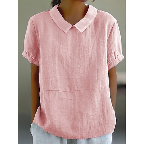Damen Hemd Bluse 100% Baumwolle Knöpfe Einfach Basic Modern Hemdkragen Täglich Weiß Rosa Marineblau Leicht Blau Sommer Image