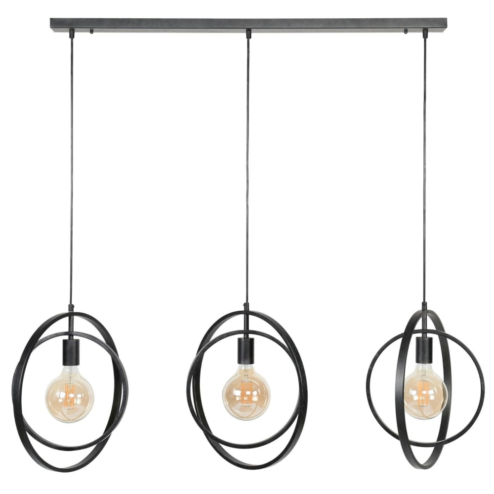 Suspension industrielle 3 lampes en métal gris vieilli L130cm