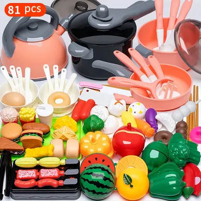 81 Pcs Kids Play Kitchen Set Pretend Play Cooking Toys Set Toys Playset For Toddlers Toy Pots And