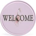 PINK PRETTY Butterfly Welcome Spring Summer Butterfly Flowers Yard Round Metal Tin Sign Decorations Floral Flying butterfly wreaths Grass Decorative Garden for Outdoor Home Decor Party 6Ã—6 Inch