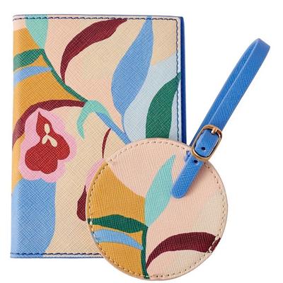 Anthropologie Accessories | Anthropologie Home 2 Piece Darcy Passport Holder & Luggage Tag Travel Set Nwt | Color: Blue/Pink | Size: Os