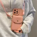 Custodia a tracolla a portafoglio moda per iPhone 15 14 13 16 Pro Max 12 11 X Xr Xs 8 7 Plus Borsa per carte con cordino Custodia morbida antiurto