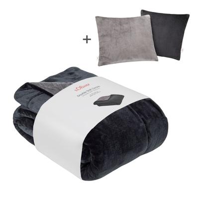 Wohndecke S.OLIVER "Doublesoft, Kuscheldecke, Deal, Kissen geschenkt", grau (dunkelgrau, grau), B:150cm L:200cm, Wohndecken, Kuscheldecke, mit GRATIS-Zugabe: 2x Kissenhülle, mit Reißverschluss Image