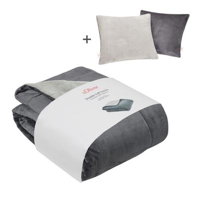 Wohndecke S.OLIVER "Doublesoft, Kuscheldecke, Deal, Kissen geschenkt", grau (anthrazit, hellgrau), B:150cm L:200cm, Wohndecken, Kuscheldecke, mit GRATIS-Zugabe: 2x Kissenhülle, mit Reißverschluss Image