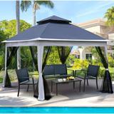 Perfect Garden Outdoor 11x 11Ft Pop Up Gazebo Canopy With Removable Zipper Netting 2-Tier Soft Top Event Tent Suitable For Patio Backyard Garden Camping Area Coffee