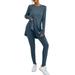 JHLZHS Velour Tracksuit Womens 2024 Women Two Piece Outfits Set Long Sleeve Crew Neck Slit Hem Tee Shirt High Waist Pants Tracksuit Mother of the Bride Pant Suits for Wedding Plus Size