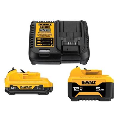 Dewalt 2-Piece 12V 3 Ah / 5 Ah Lithium-Ion Batteries and Charger Starter Kit - Black - Li-Ion