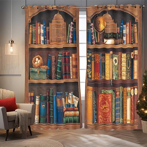 vintage bibliothèque rideaux occultants isolation de porte balcon extérieur repos salon décoration de la maison ensemble de 2 pièces d'impression numérique 3d perforé