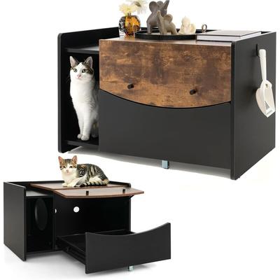 Costway - Maison de Toilettes pour Chat avec Tiroir Coulissant et Porte Rabattable, Meuble à