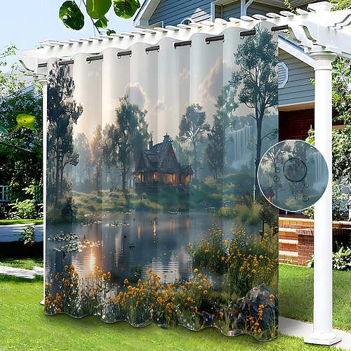 Wasserdichter Outdoor Vorhang Sichtschutzvorhang für den Außenbereich, Schiebevorhänge für die Terrasse, Pergola-Vorhänge mit Ösen, 3D-Berglandschaft für Pavillon, Balkon, Veranda, Party, 1 Panel Image
