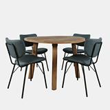 Reclamation Five Piece Round Rustic Reclaimed Solid Wood Round Dining Set with Upholstered Chairs - Jofran 2301-RND-4-OWNCHSL