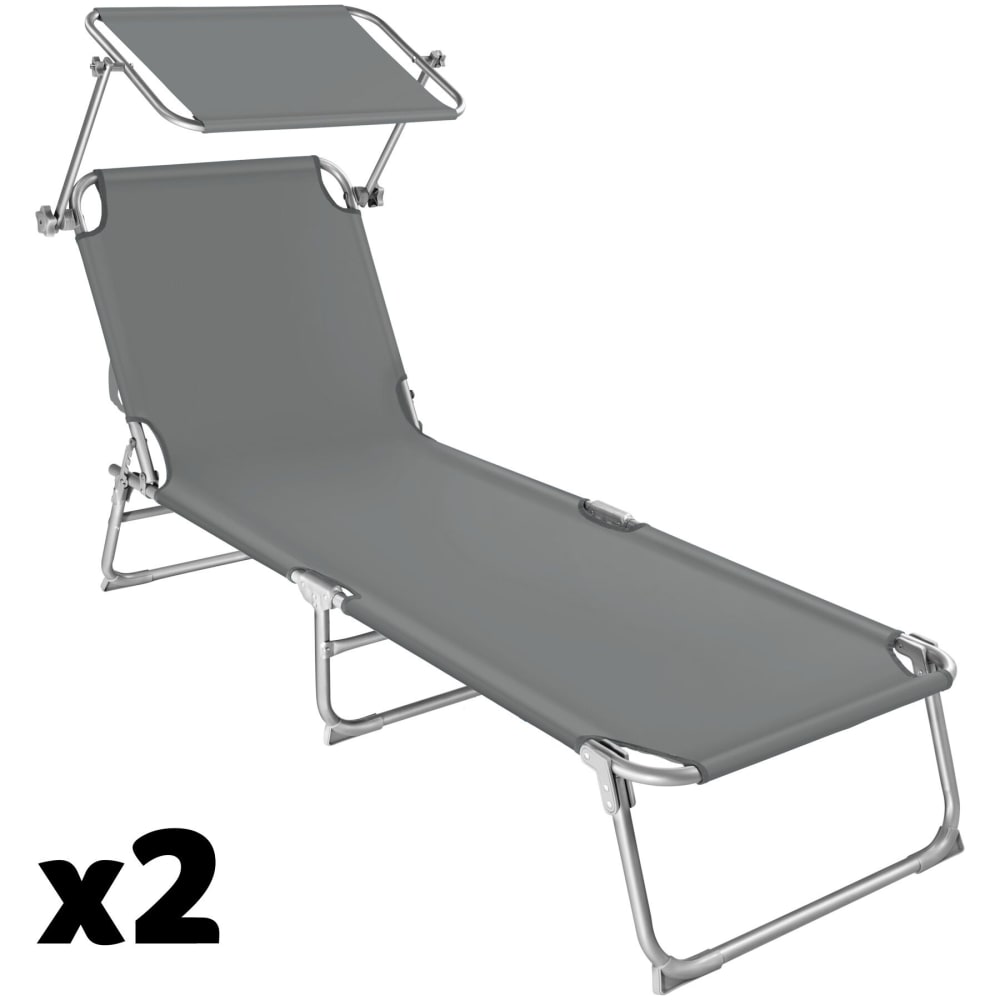 Set di 2 lettini pieghevoli e regolabili in acciaio grigio