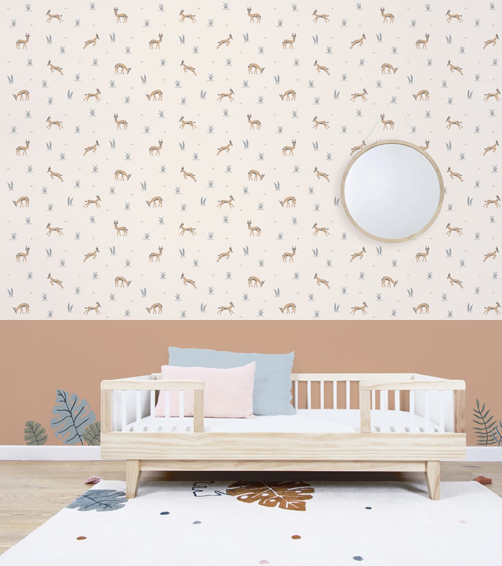 Carta da parati intessuta stampa gazzelle (50 cm x 10 m)