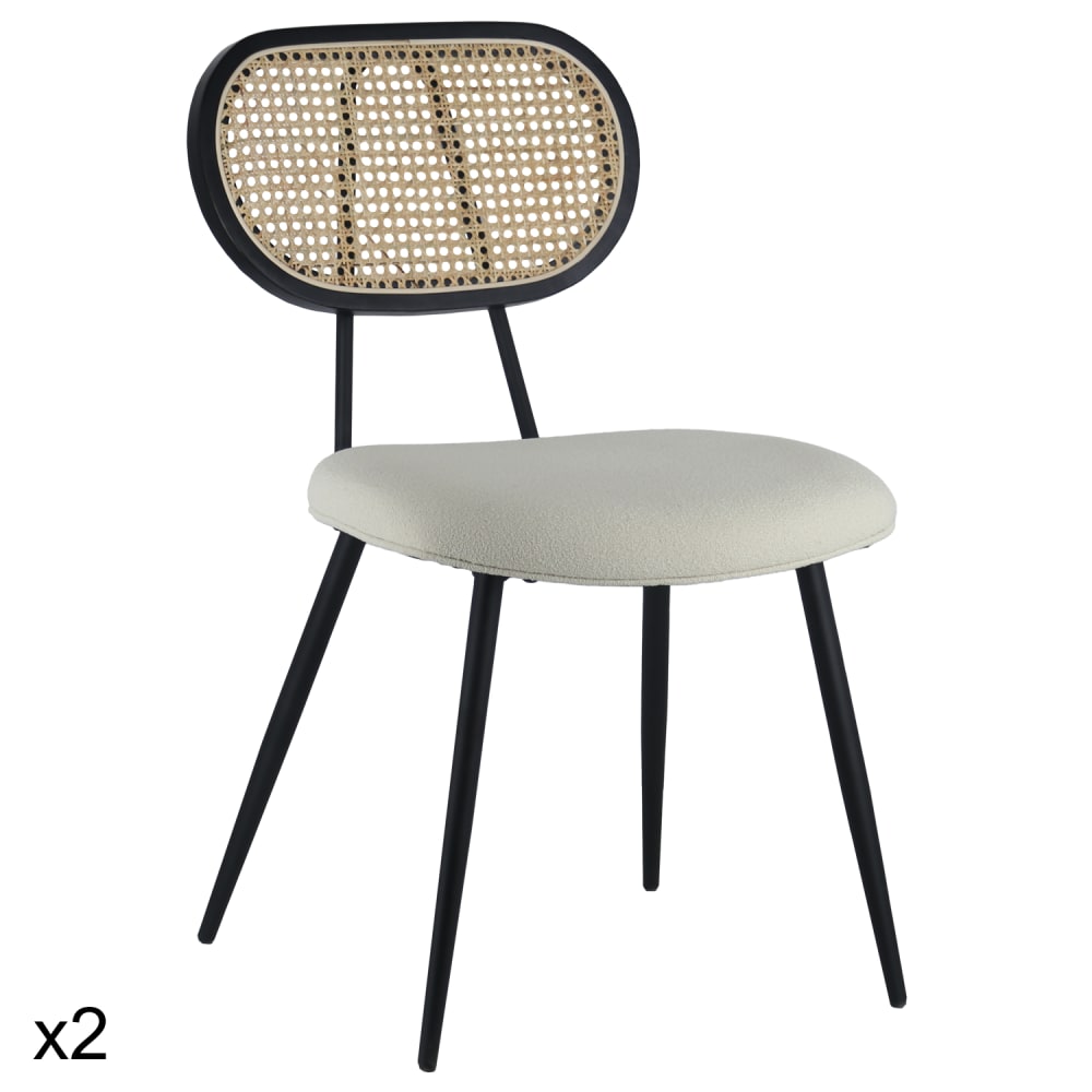 Set di 2 sedie in canna e tessuto loop ecrù