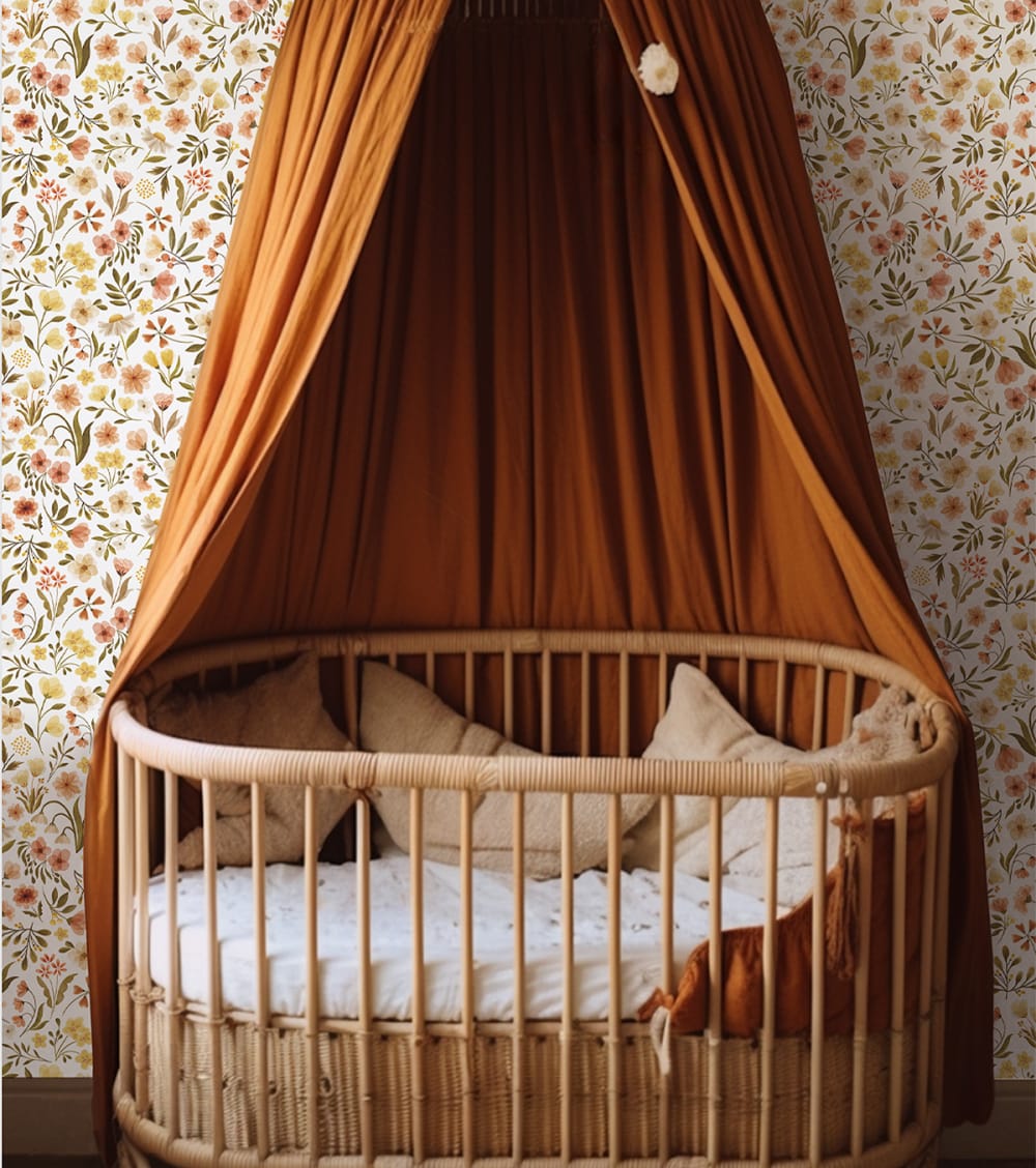 Carta da parati intessuta stampa fiori d