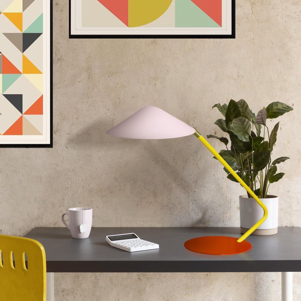 Lampada da ufficio metallo ;Alt.35cm multicôr ;Paralume: rosa