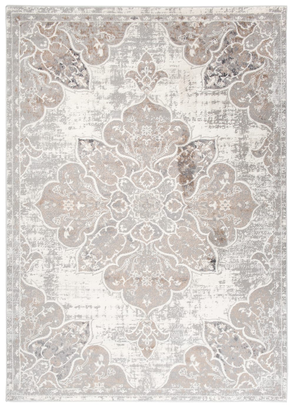 Tappeto da soggiorno vintage crema grigio beige fiori 300x400