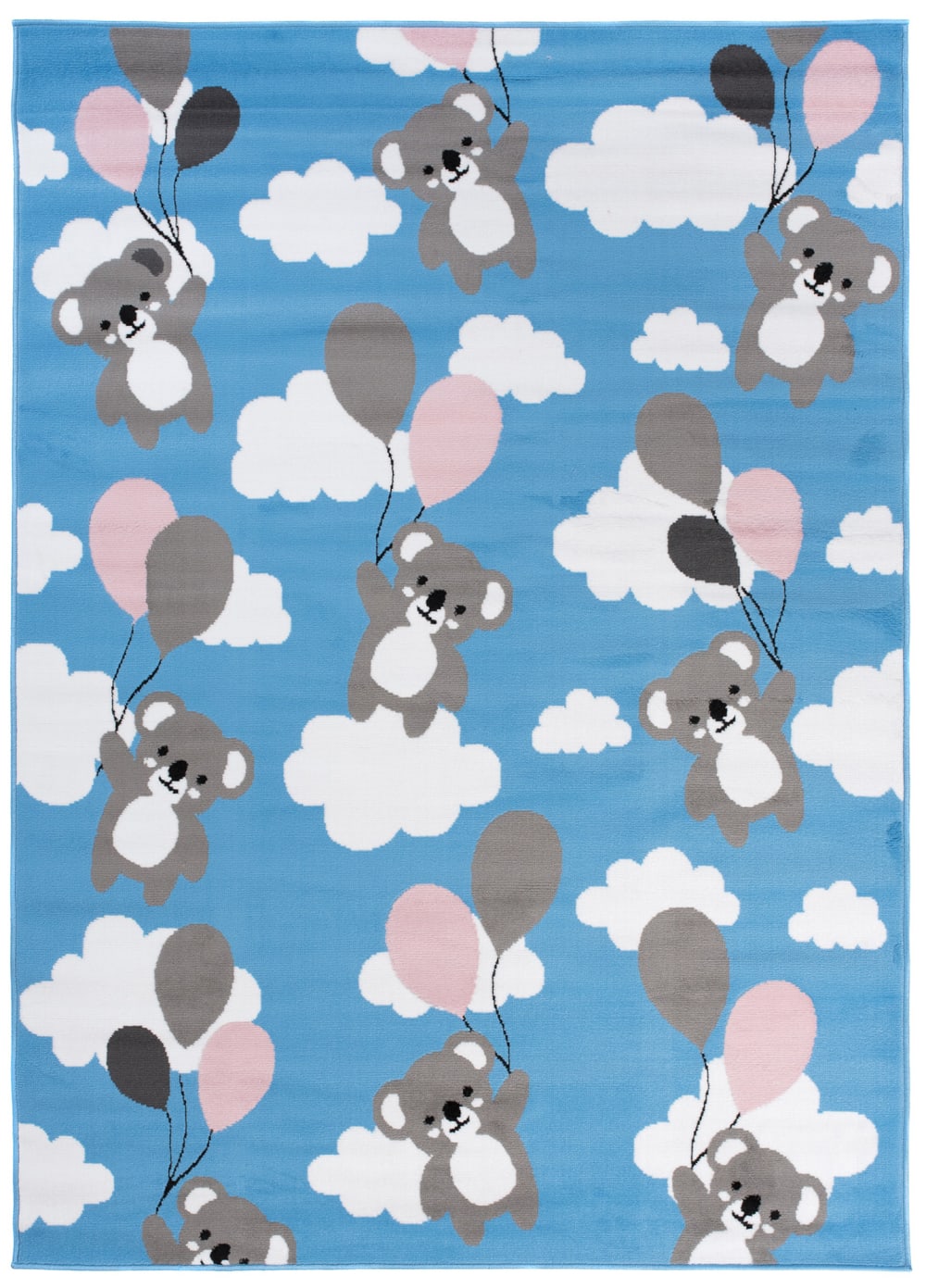 Tappeto per bambini azzurro grigio orso palloncini 140x200cm