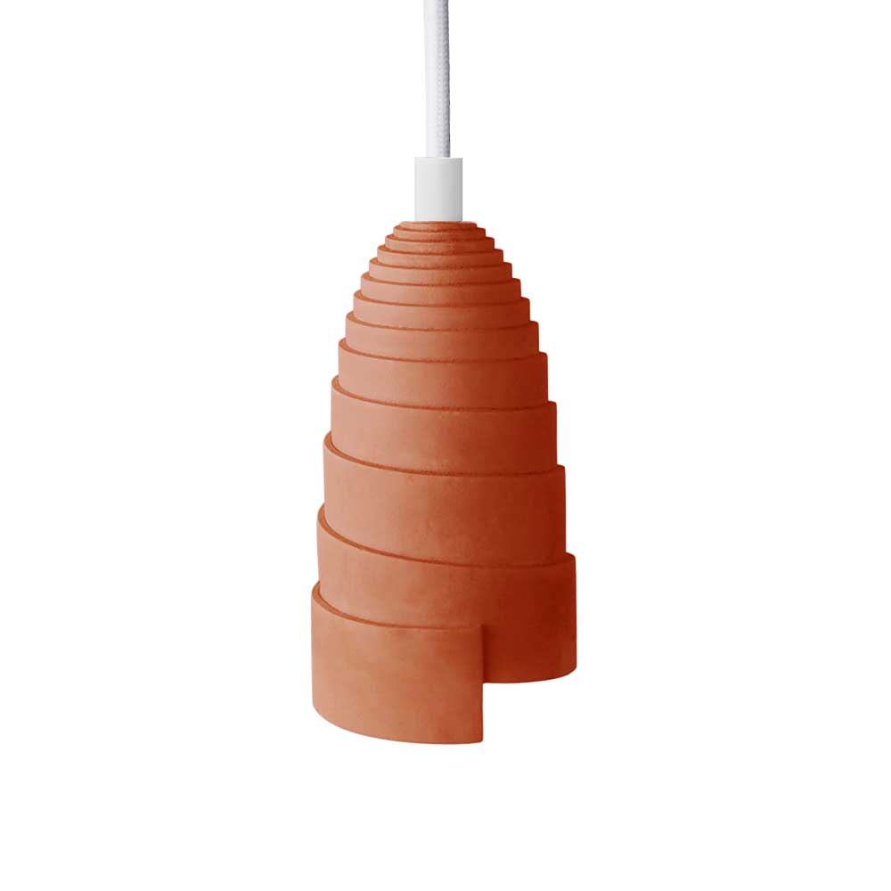 Lampada a sospensione in cemento terracotta accessori bianchi