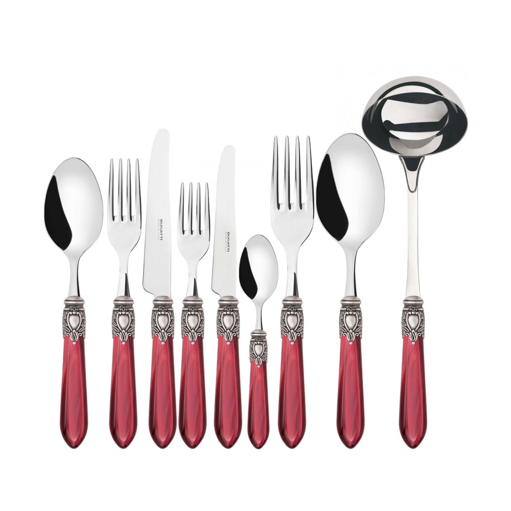 Set Posate 75pz rosso ghiera argento anticato